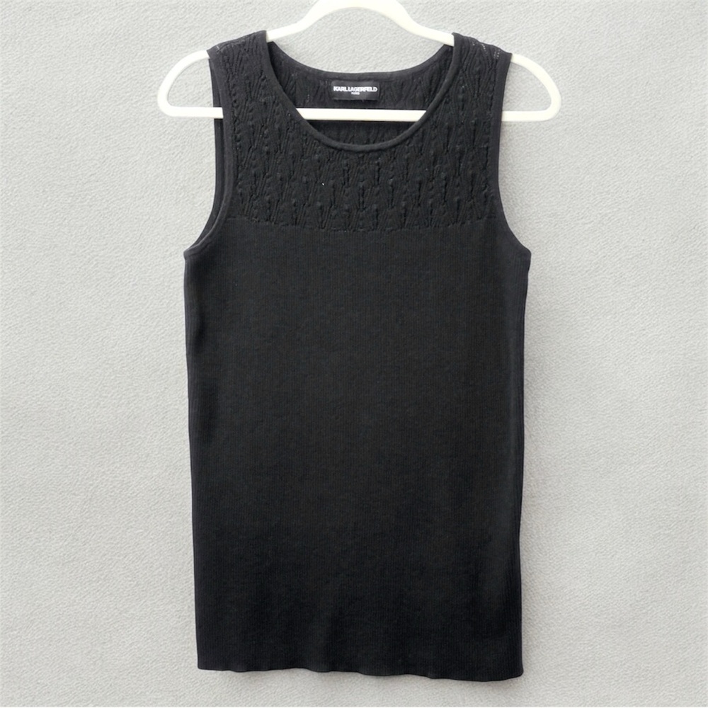 Black Pointelle Knit Sleeveless Sweater